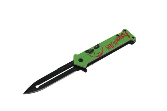 T 27018-JK2 4.5" Assist-Open Knife - Green & Red Print Handle