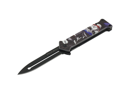 T 27018-JK5 4.5" Assist-Open Knife - Black & Purple Print Handle