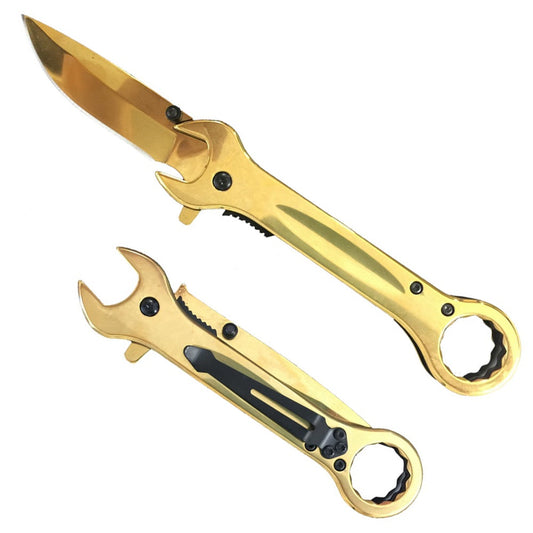 WRK 2712-GD 5" Gold Wrench-Shaped Assist-Open Folding Knife