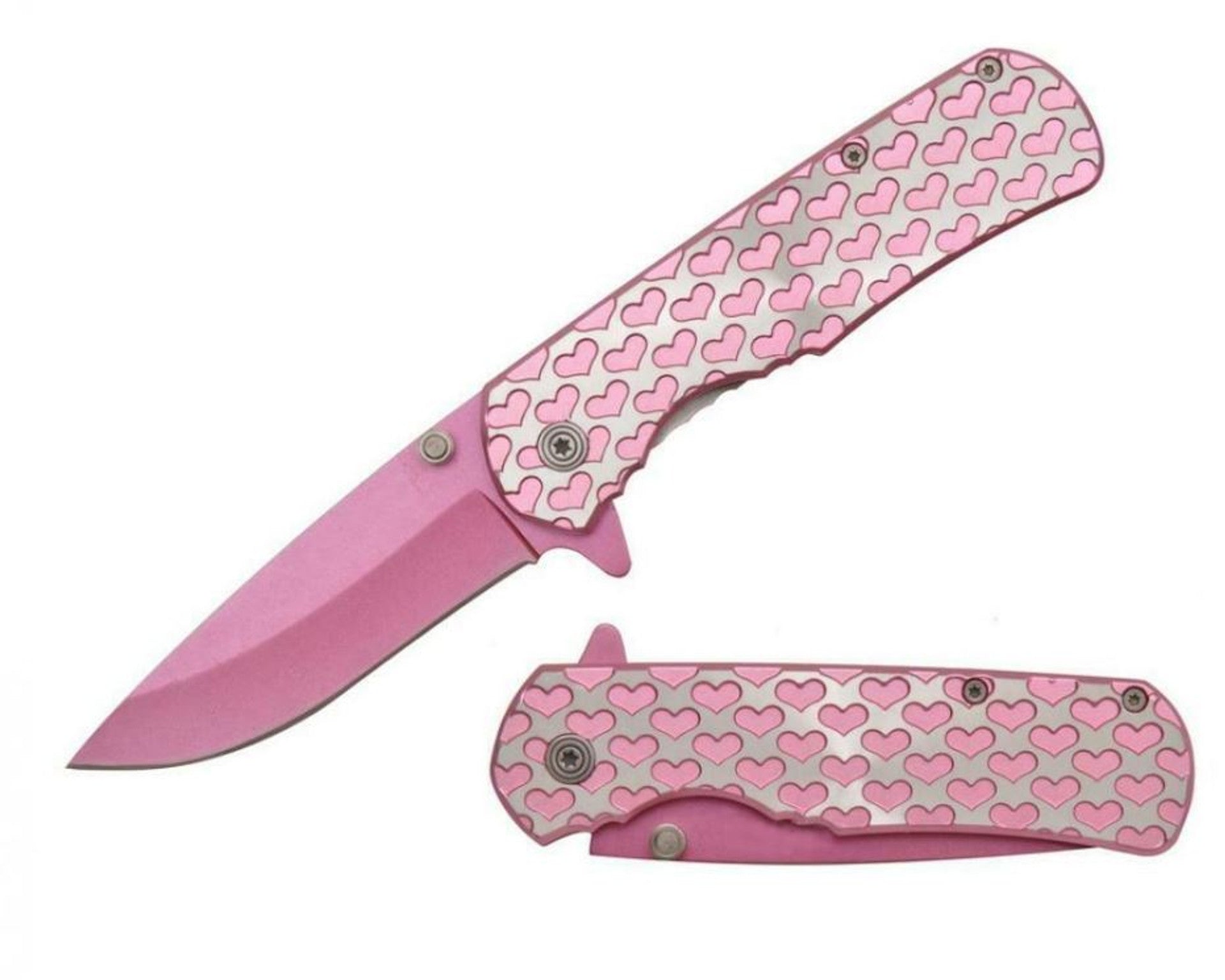 T 271406-PN 4.25 inch Pink Hearts Outdoor Camping Tool Multifunctional Fruit Folding Knife