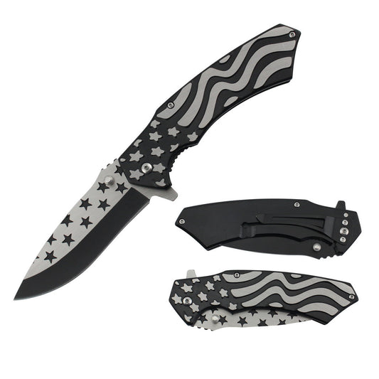 T 277289-BK 4.75″ Black USA Flag Spring Assist Titanium Coated Frame Lock Folding Knife