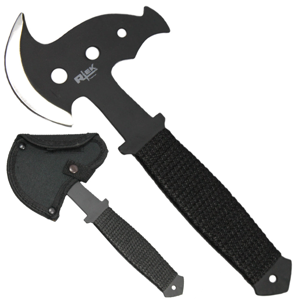 10" Black Blade Cord Wrapped Throwing Axe with Sheath - Bladevip