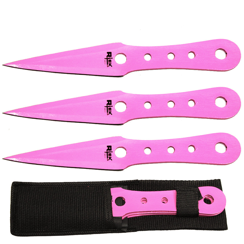 10" 3PCS Rtek Throwing Knife Set Pink with Nylon Sheath - Bladevip