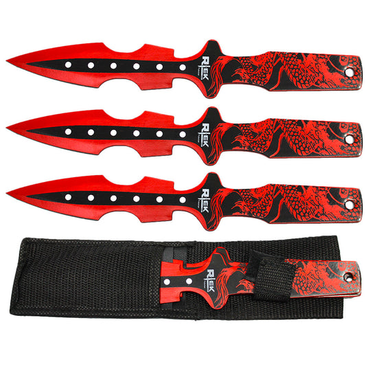 TK 800-310DR 10" Red Dragon Print Throwing Knife Set with Sheath