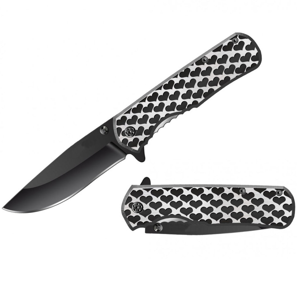 T 271406-BK  4.25" Black Hearts Assist-Open Folding Knife - Bladevip