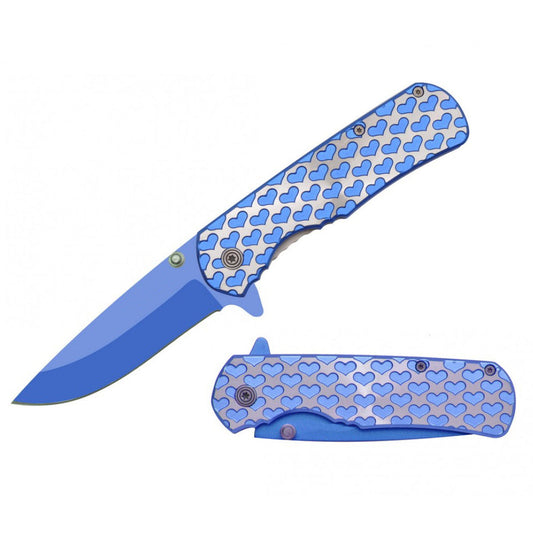 T 271406-BL  4.25" Blue Hearts Assist-Open Folding Knife