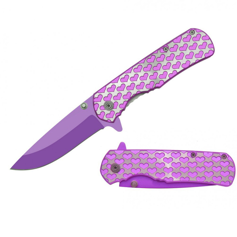 T 271406-PL  4.25" Purple Hearts Assist-Open Folding Knife - Bladevip