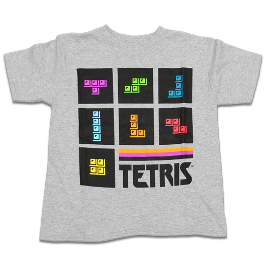 Boy's Grey Heather Tetris Retro Graphic T-Shirt Tee