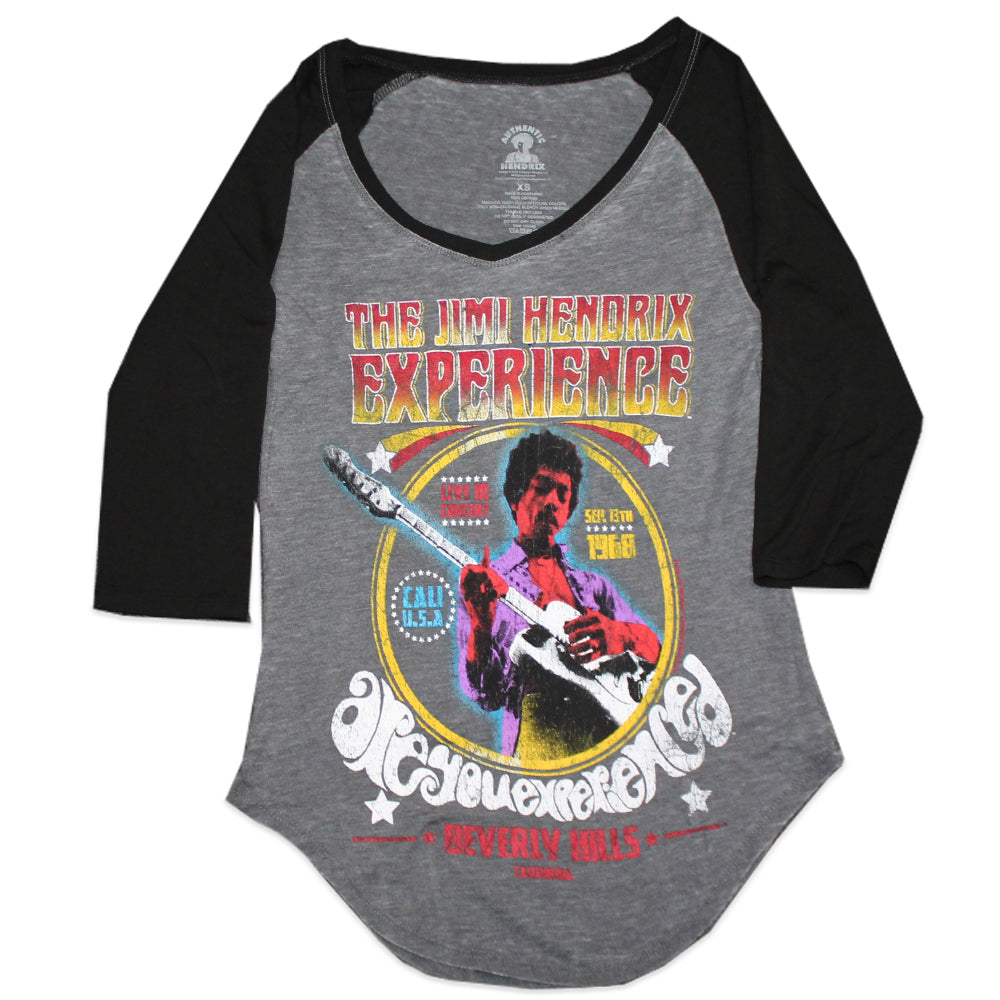 Women Junior's Charcoal The Jimi Hendrix Experience Raglan Top - Bladevip