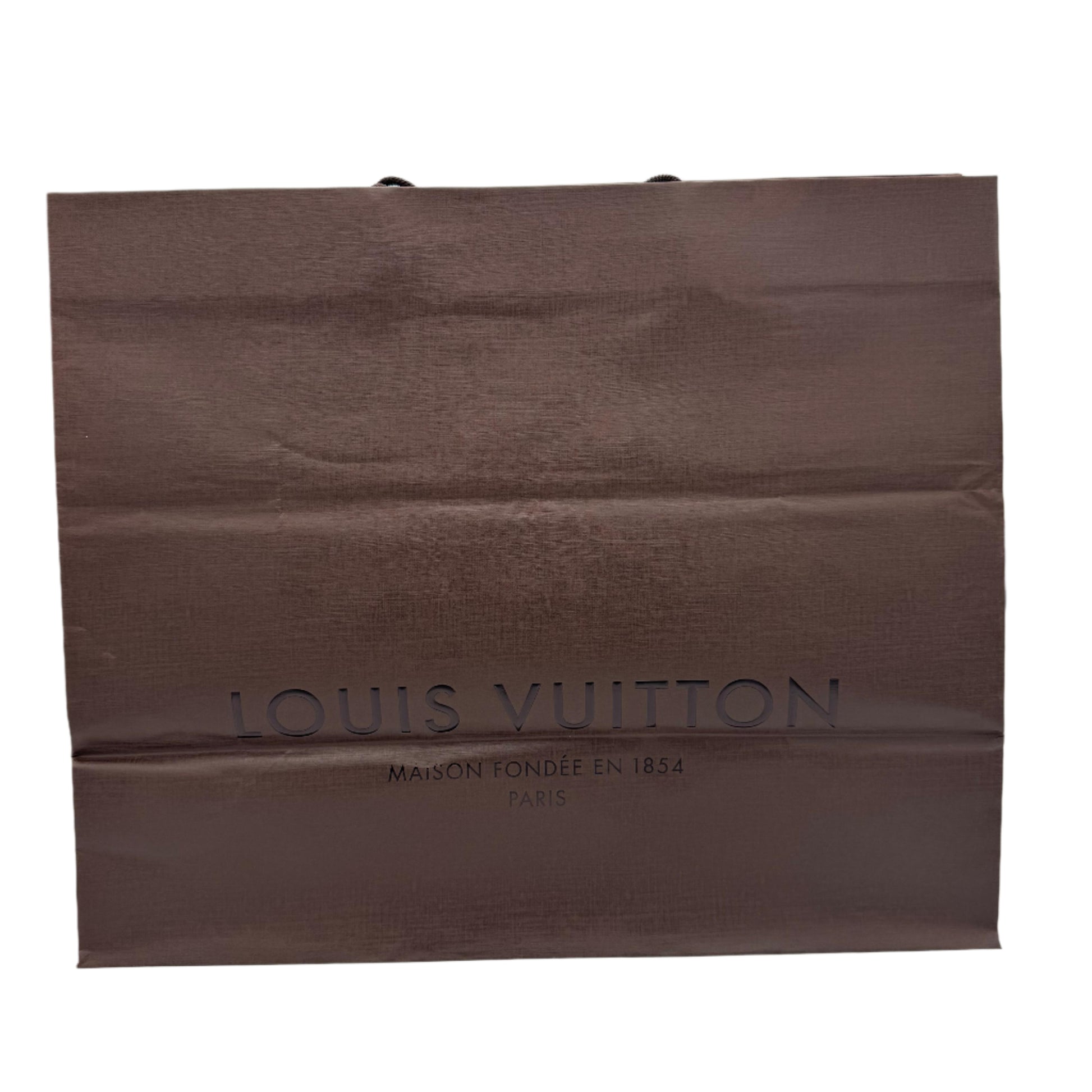 Brown Louis Vuitton shopping bag on a white background