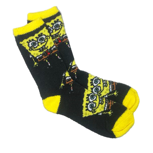 Women's Black & Yellow Spongebob Squarepants Crew Socks Size 5-10
