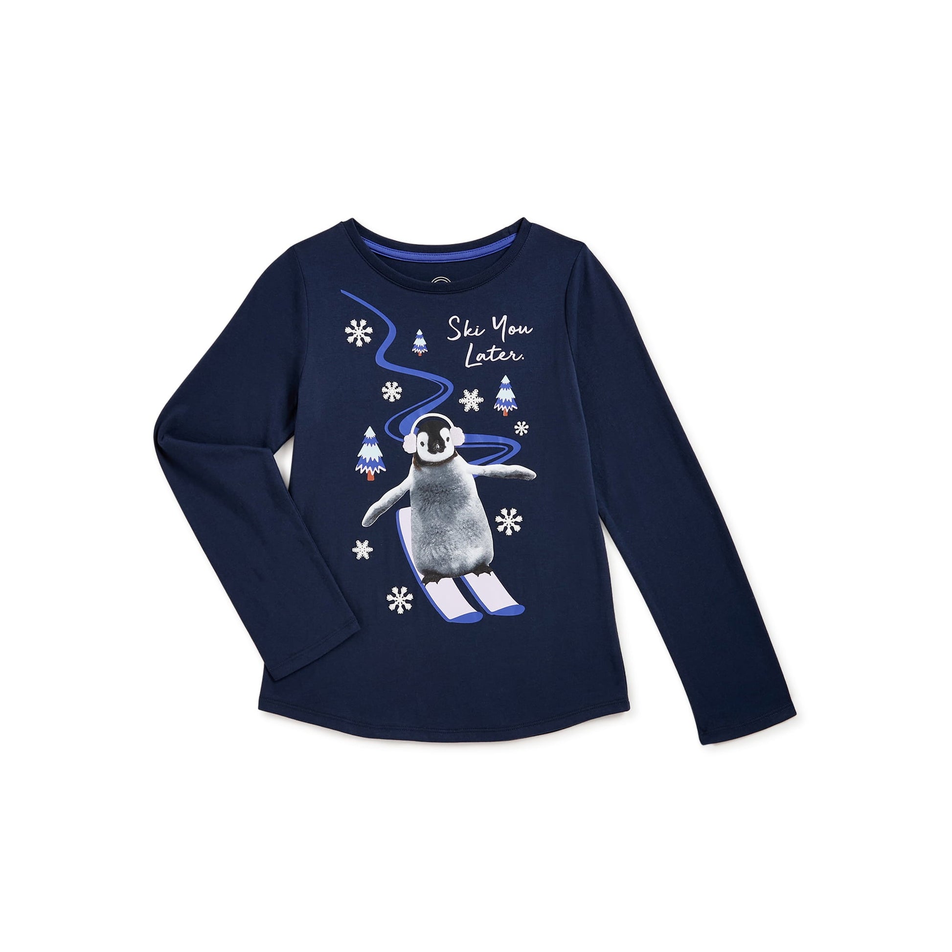 Girls Wonder Nation Blue Cove Pengiun Graphic Long Sleeve T-Shirt - Bladevip