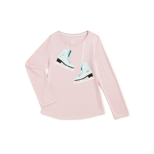 Girls Wonder Nation Polar Pink Skates Graphic Long Sleeve T-Shirt - Bladevip