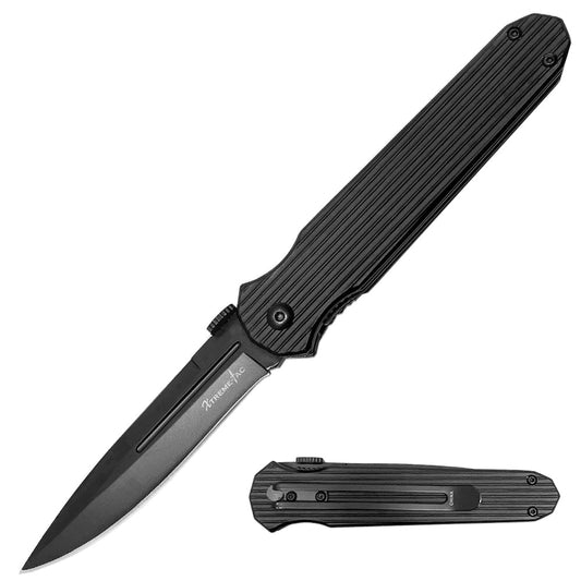 XT 464-45BK 4" Black Shadow Manual Open Folding Knife with Belt Clip