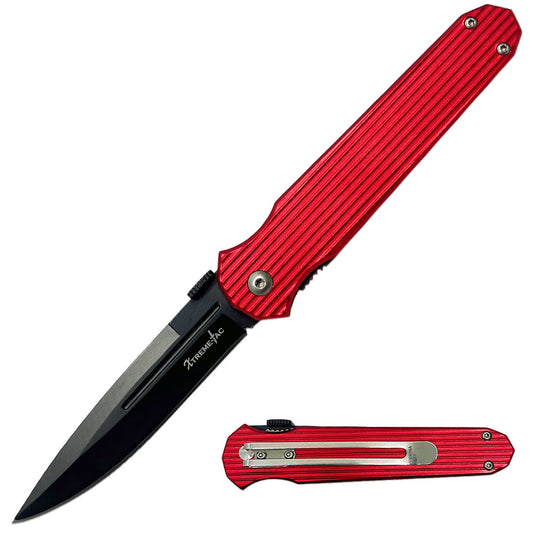 XT 464-45RD Cuchillo plegable abierto manual Red Shadow de 4" con clip para cinturón 