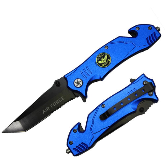 YC 47051-AF 4.5" Blue Air-Force Assist-Open Metal Handle Rescue Knife - Bladevip