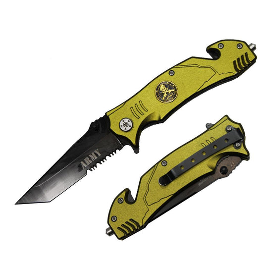 YC 47051-AR 4.5" Olive Army Assist-Open Metal Handle Rescue Knife - Bladevip