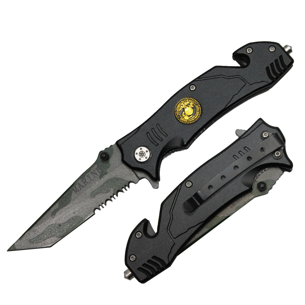 YC 47051-MA 4.5" Black Marine Assist-Open Metal Handle Rescue Knife - Bladevip