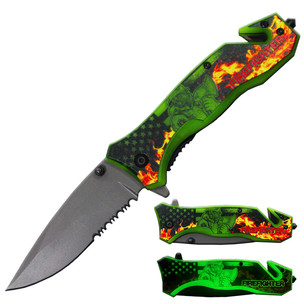 YC 1709-FF 4.5" Glow In The Dark Firefighter Assist-Open Rescue Knife - Bladevip