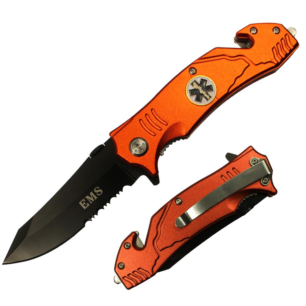 YC 47051-EMS 4.5" Orange EMS Assist-Open Metal Handle Rescue Knife - Bladevip