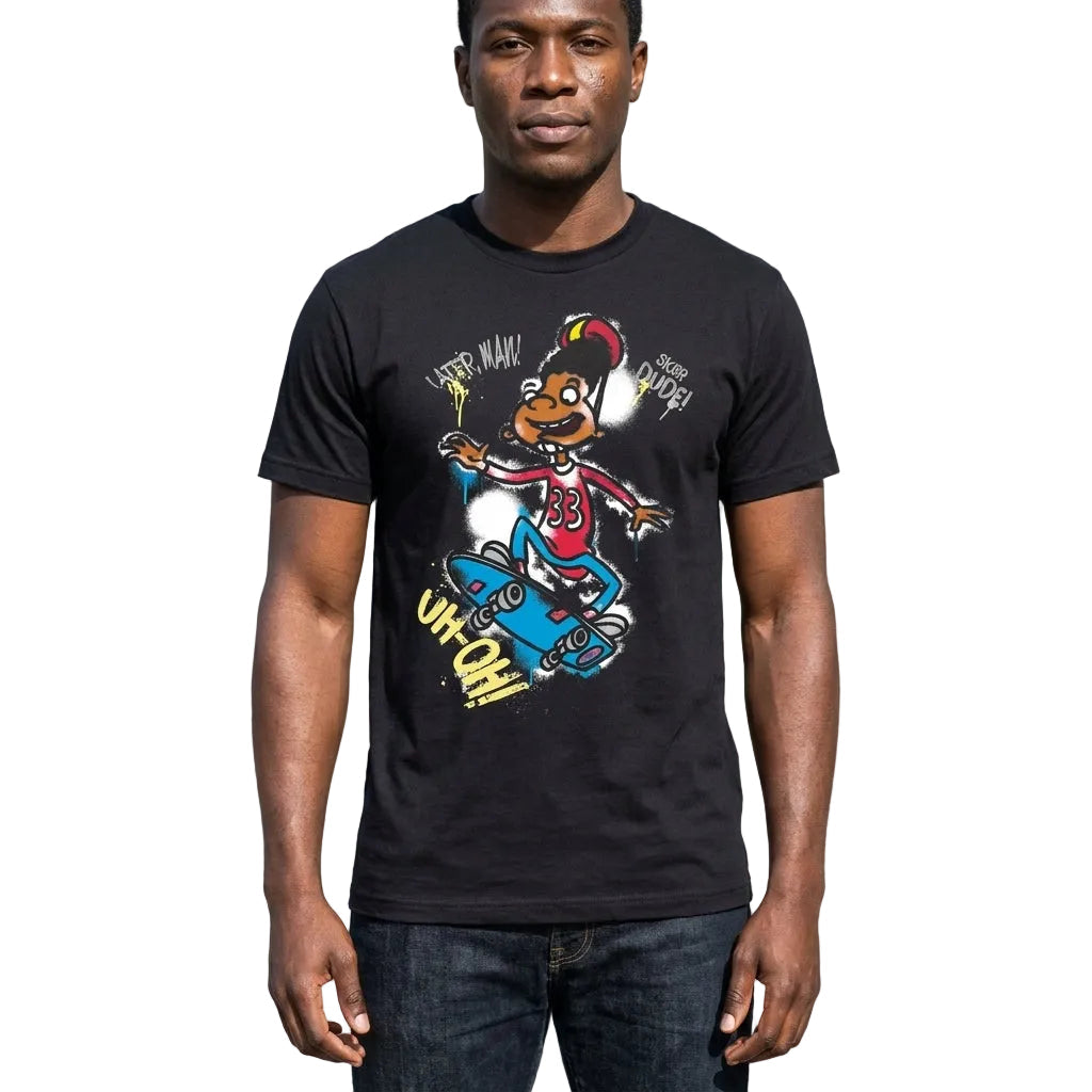 Men's Black Hey Arnold Gerald Skater Dude Graffiti Graphic Tee T-Shirt