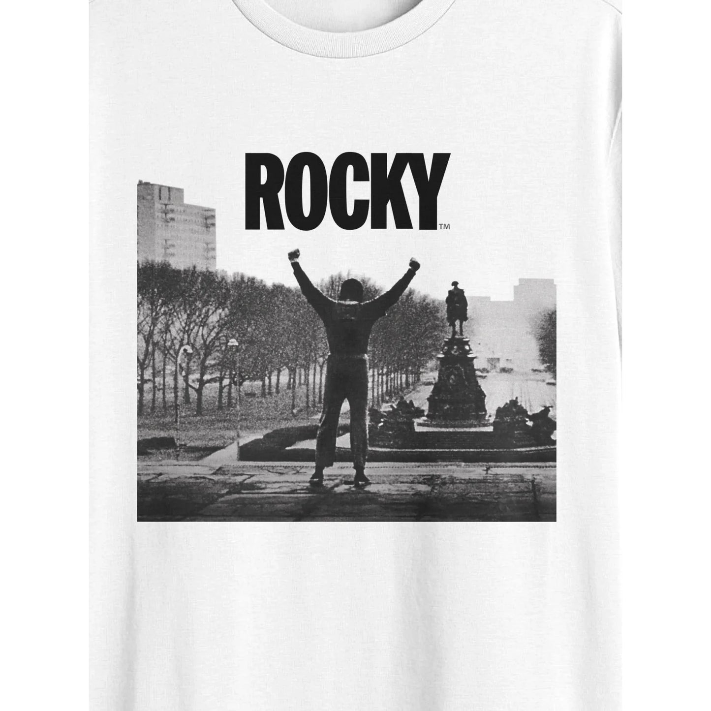 Men's White Rocky Stairs Graphic Crew Neck T-Shirt Tee