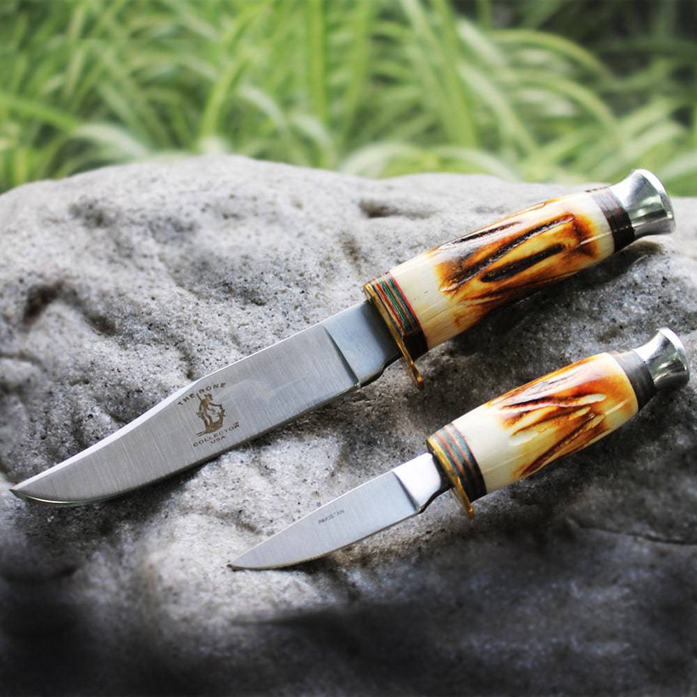 8.5" & 4.5" Bone Collector Two Piece Hunting Knife Set with Leather Sheath