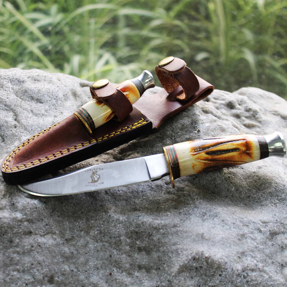 8.5" & 4.5" Bone Collector Two Piece Hunting Knife Set with Leather Sheath