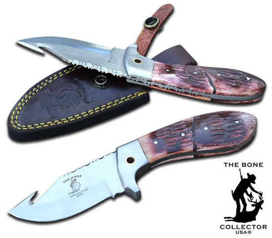 BC 851 Bone Handle Knife with Gut-Hook and leather Sheath