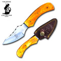BC 852 6.5 inch Bone Collector Orange Bone Handle Skinning Knife with Leather Sheath