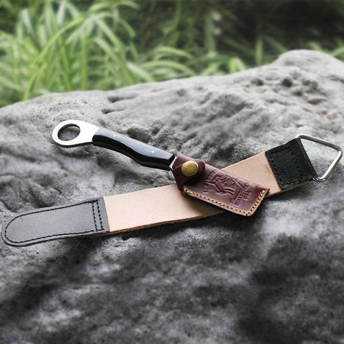 8 inch Black Bone Handle Razor Tool with Leather Sheath & Sharpening Strop Belt - view 2