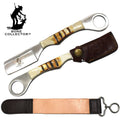 8 inch Bone Handle Razor Tool with Leather Sheath & Sharpening Strop Belt