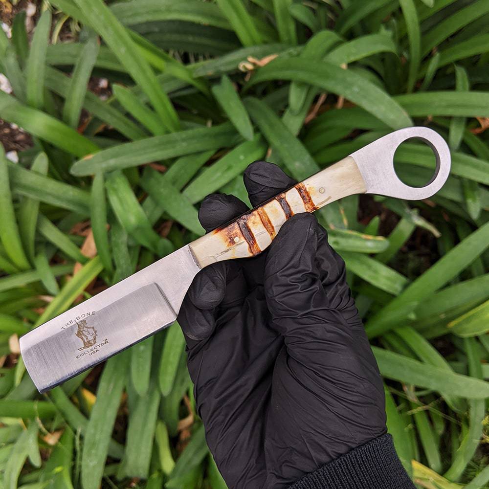 8 inch Bone Handle Razor Tool with Leather Sheath & Sharpening Strop Belt - view 4
