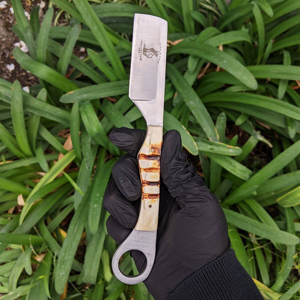 8 inch Bone Handle Razor Tool with Leather Sheath & Sharpening Strop Belt - view 5