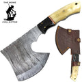 BC AXDB-34B 10 inch Damascus Blade Bone Collector Bovine Bone & Horn Axe with Leather Sheath