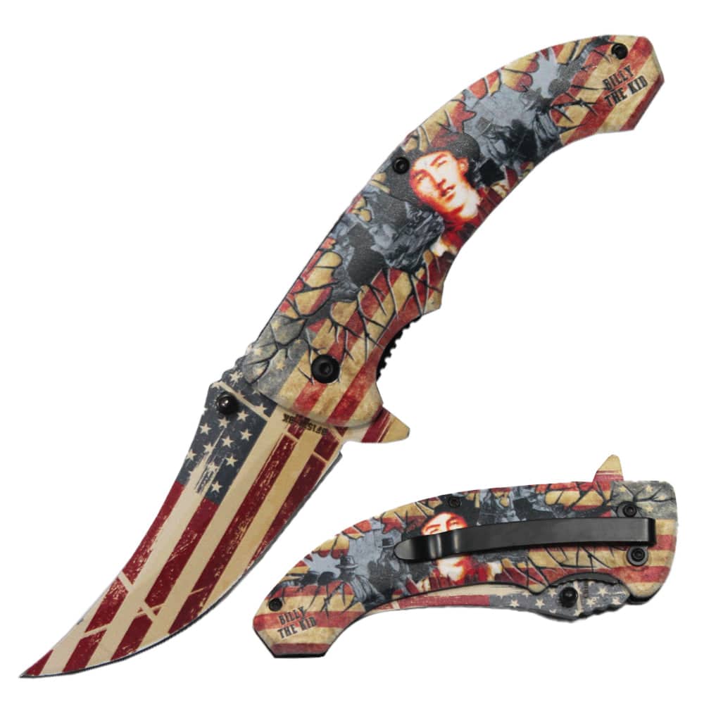 BF 1531-BK 4.75" Patriotic Billy The Kid Trailing Point Blade Outdoor Camping Tool Multifunctional Fruit Folding Knife