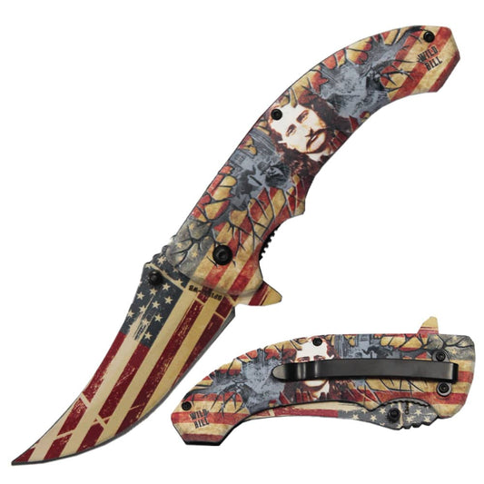 Cuchillo plegable con apertura asistida y hoja con punta de arrastre Patriotic Wild Bill Hickok de 4,75"