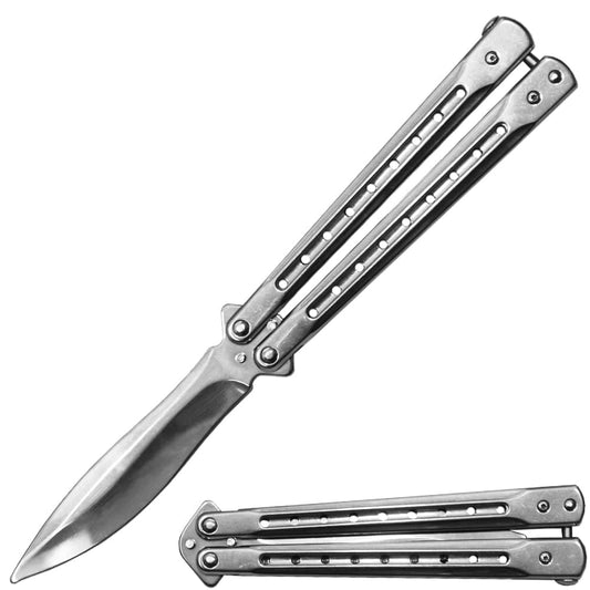 BF 1697-SL 5" Silver Metal Handle Dull Blade Butterfly Trainer
