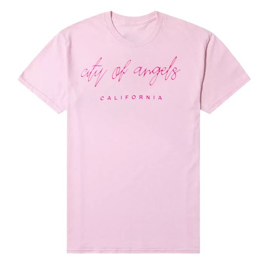 Women Junior's Pink City Of Angels Graphic Tee T-Shirt