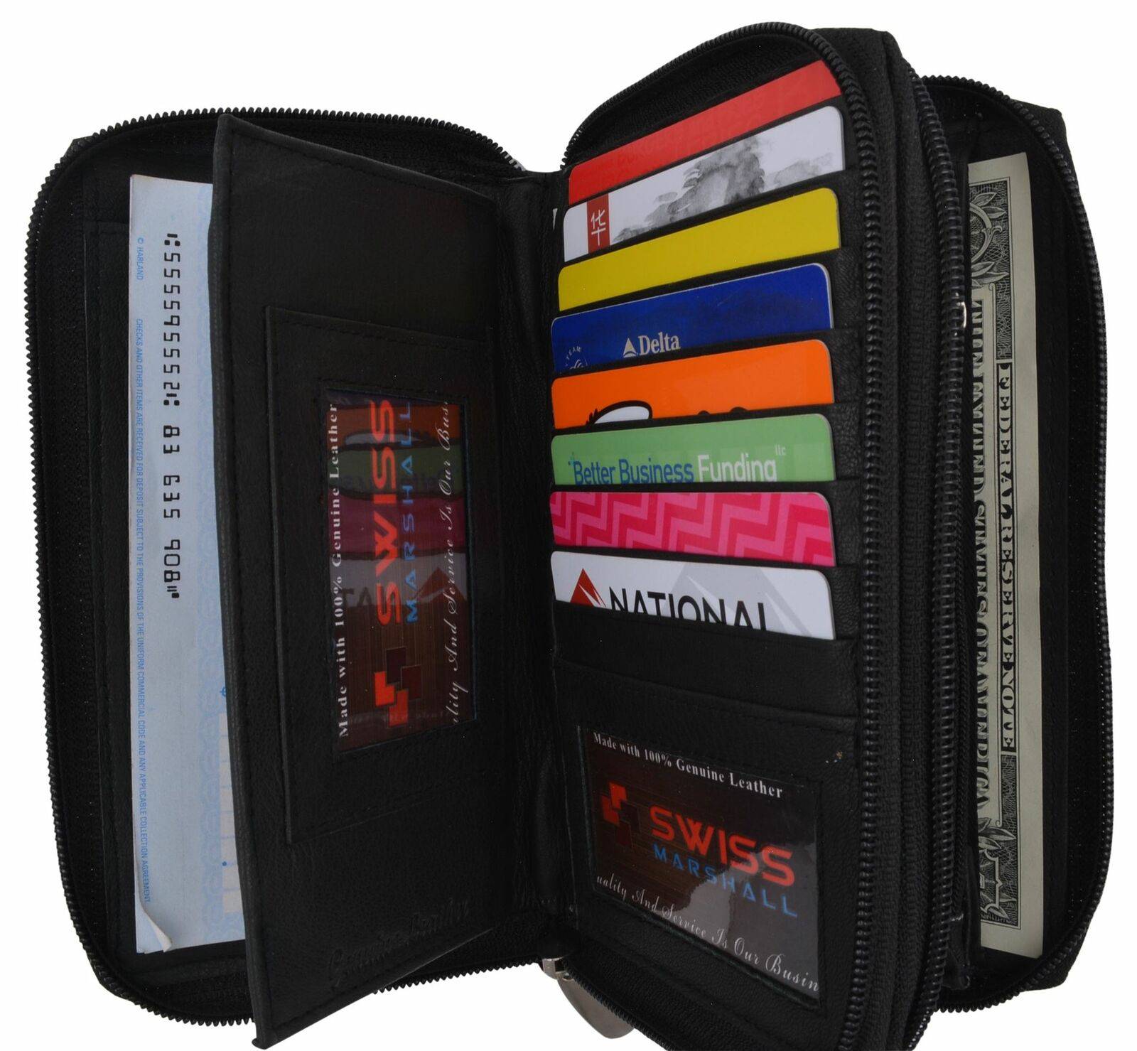 CB 814 Black Zip Around Genuine Leather Checkbook Credit Card ID Holder Wallet - view 3