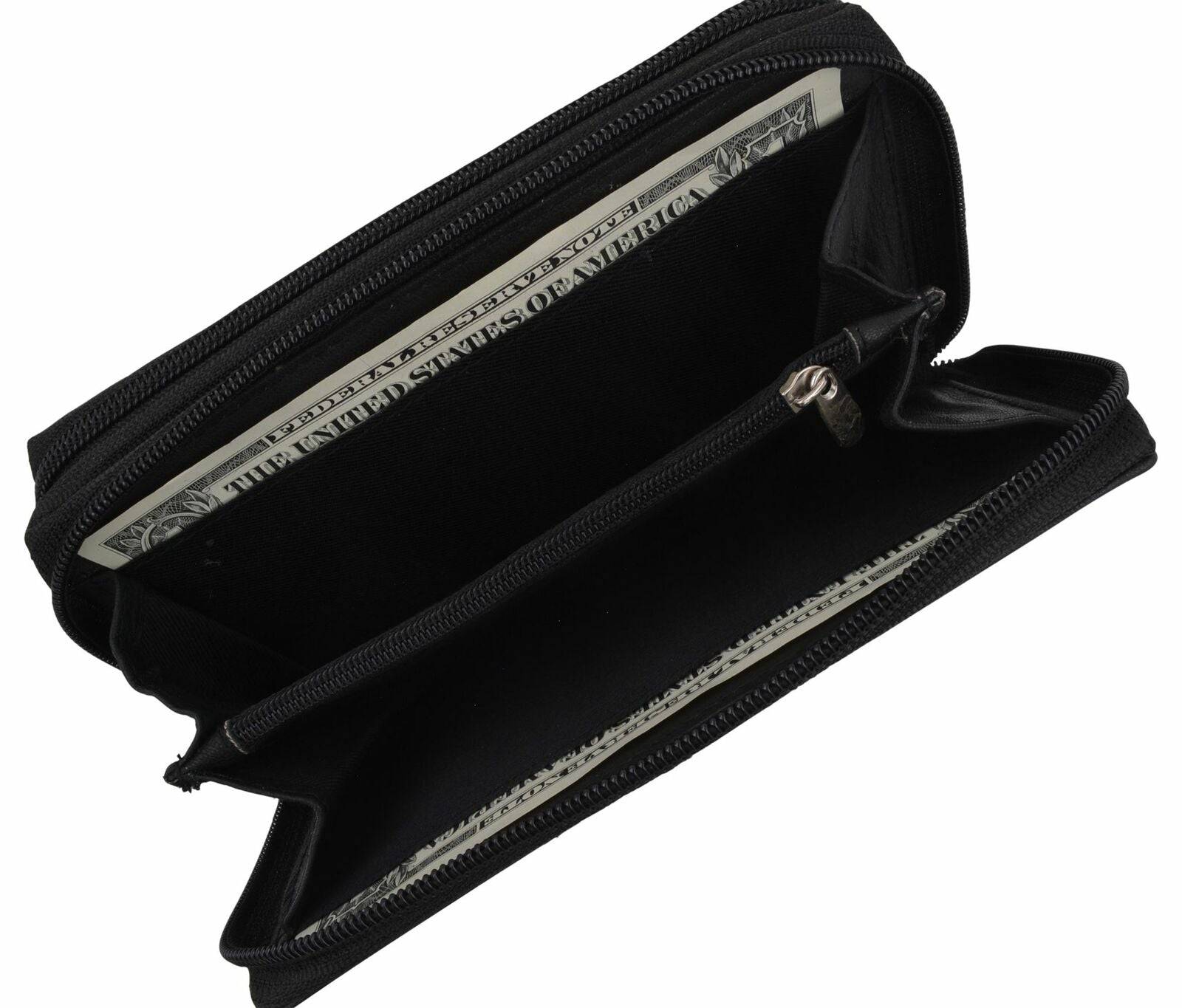 CB 814 Black Zip Around Genuine Leather Checkbook Credit Card ID Holder Wallet - view 4