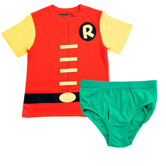 Conjunto de camiseta y ropa interior Robin Underoos de DC Comics para niño