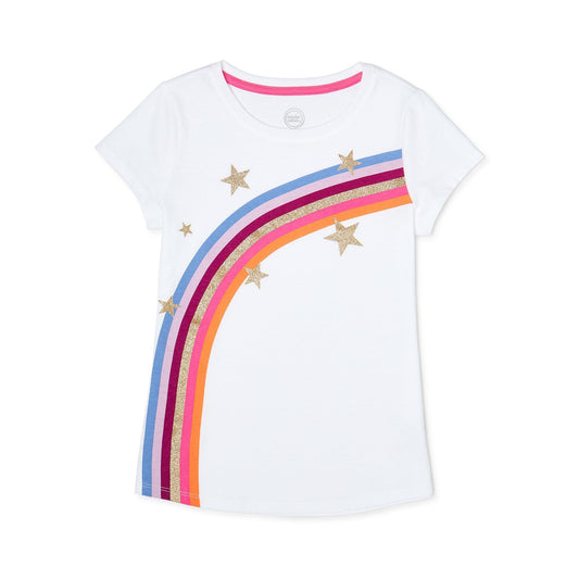 Camiseta de manga corta con estampado de arcoíris Wonder Nation para niña