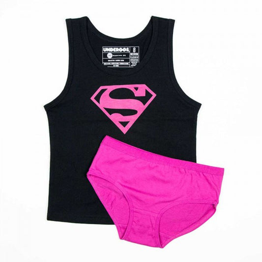 Girls Supergirl DC Comics Black Pink Tank Top & Briefs Underwear Set - Bladevip