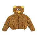 Brown teddy bear-shaped jacket on a white background