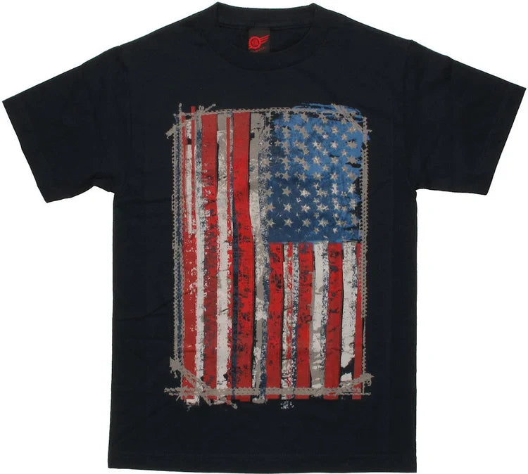 Men's Navy Blue Flag USA Stitch Frame T-Shirt Tee