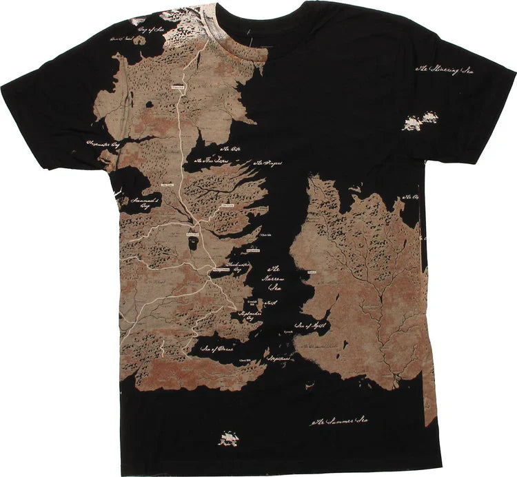 Men's Black Game of Thrones Westeros Map Wrap T-Shirt Tee