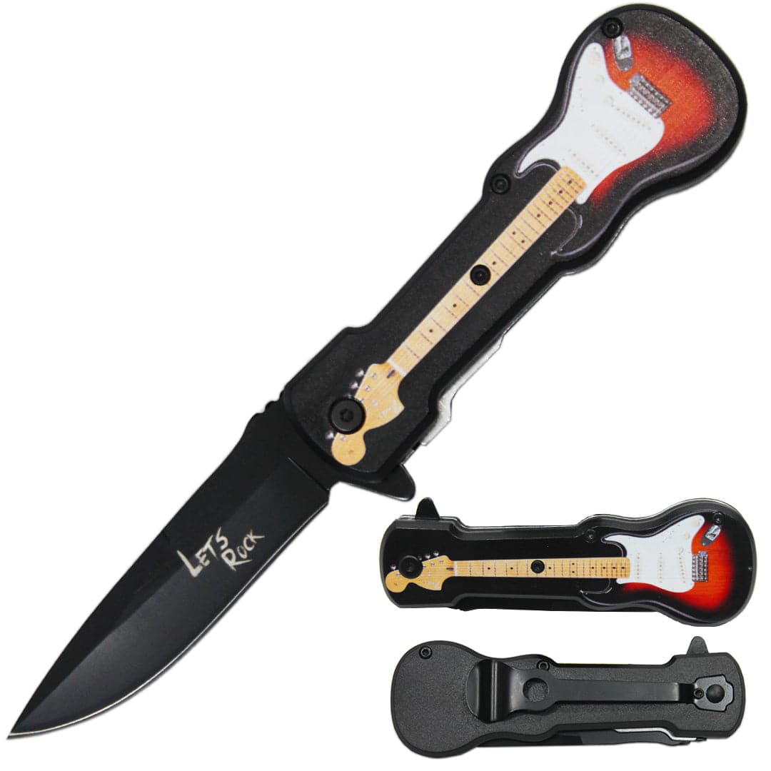 GT 6421-D 4.75" Guitar Metal Handle Assist-Open Knife with Belt Clip