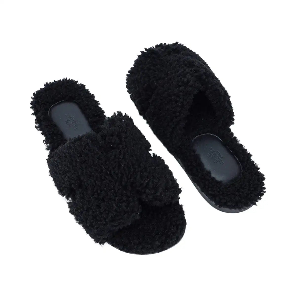 Hermes Men’s Shoes Flat Izmir Sandal Shearling Black 44