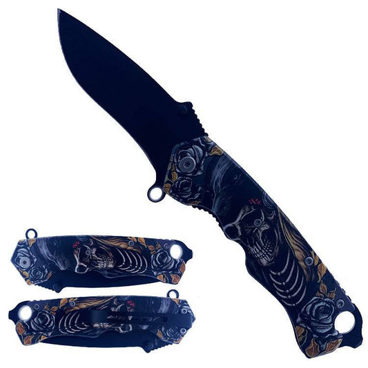 KS 1804-2 4.5" Rose Skeleton Handle Assist-Open Tactical Folding Knife